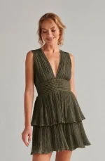 Chloe Lurex Dress - Khaki