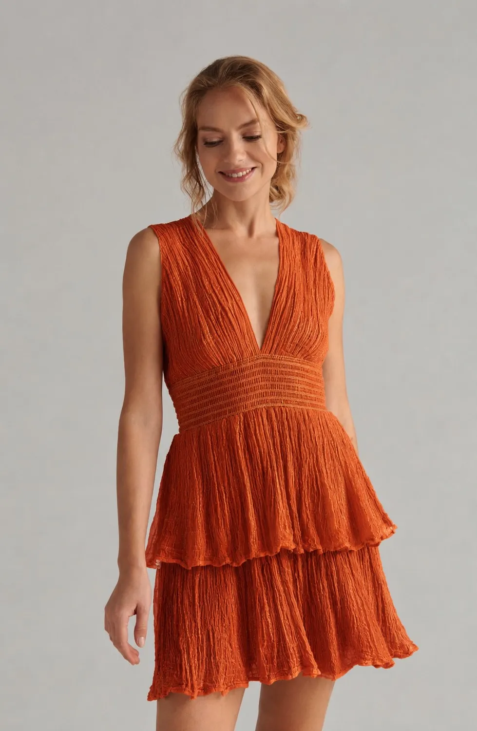 256001-TE_1_i0bgqi.webp Chloe Lurex Dress - Teraccotta - Image 1