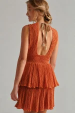 Chloe Lurex Dress - Teraccotta - Image 2