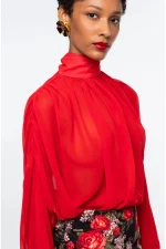 Sheer Blouse - Red - Image 2