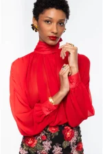 Sheer Blouse - Red - Image 5