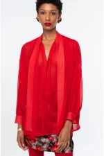 Sheer Blouse - Red - Image 9